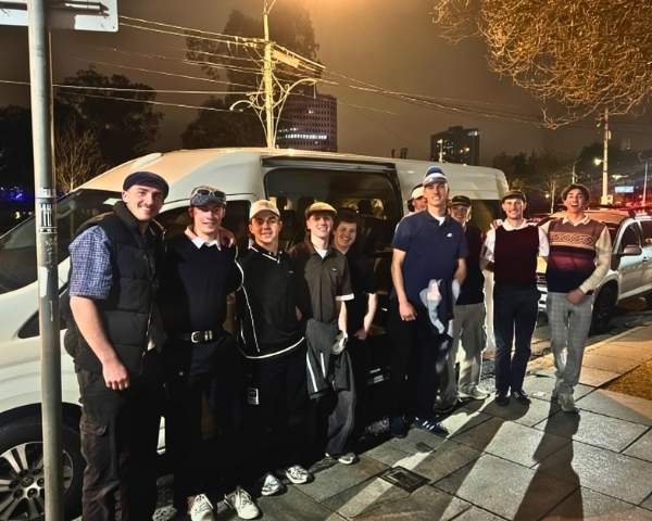 Group of friends boarding a maxi cab at night