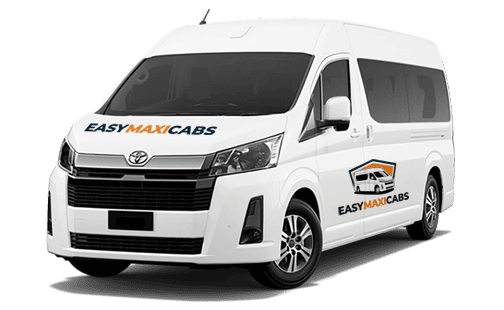 Easy Maxi Cabs Carnegie branded maxi taxi with service highlights including safe rides, professional drivers, and extra luggage options.